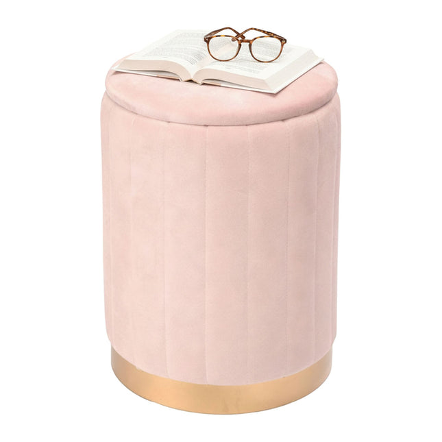 Velvet Storage Stool with Padded Lid and Gold Base