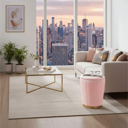 Velvet Storage Stool with Padded Lid and Gold Base