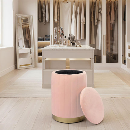 Velvet Storage Stool with Padded Lid and Gold Base