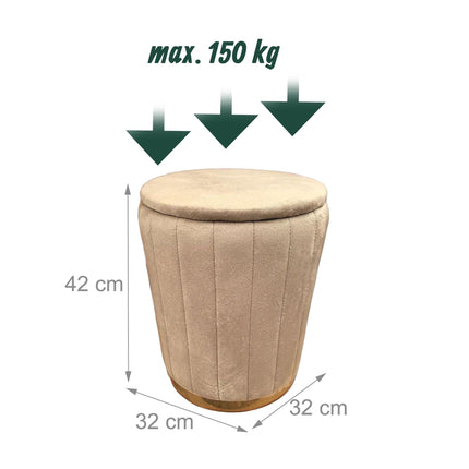 Velvet Storage Stool with Padded Lid and Gold Base