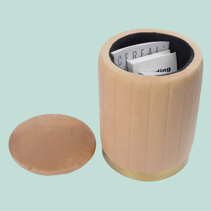 Velvet Storage Stool with Padded Lid and Gold Base