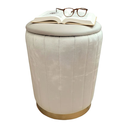 Velvet Storage Stool with Padded Seat and Gold Base