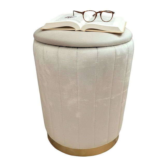 Velvet Storage Stool with Padded Seat and Gold Base