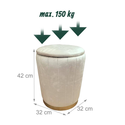 Velvet Storage Stool with Padded Seat and Gold Base