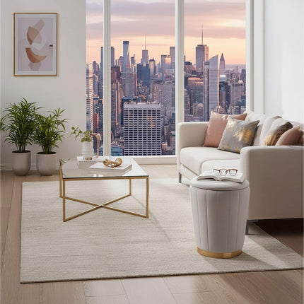 Velvet Storage Stool with Padded Seat and Gold Base