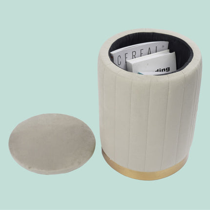 Velvet Storage Stool with Padded Seat and Gold Base