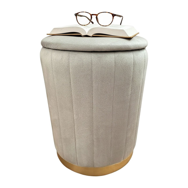 Velvet Storage Stool with Padded Seat and Gold Base