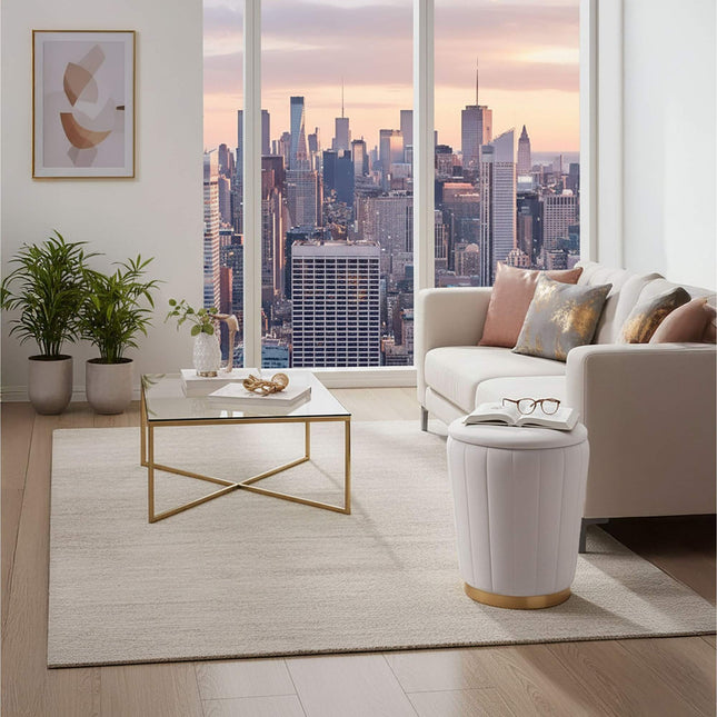 Velvet Storage Stool with Padded Seat and Gold Base