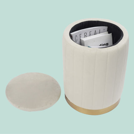 Velvet Storage Stool with Padded Seat and Gold Base
