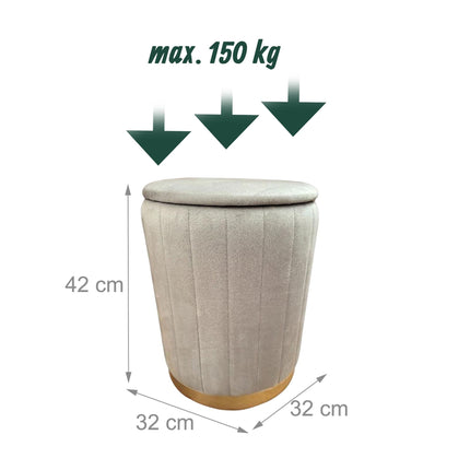 Velvet Storage Stool with Padded Seat and Gold Base