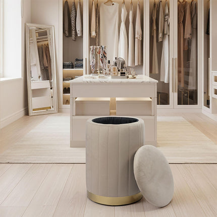 Velvet Storage Stool with Padded Seat and Gold Base