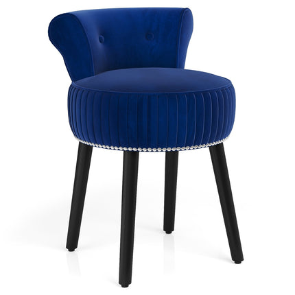 Velvet Vanity Chair with Tufted Back and Wood Legs, Blue