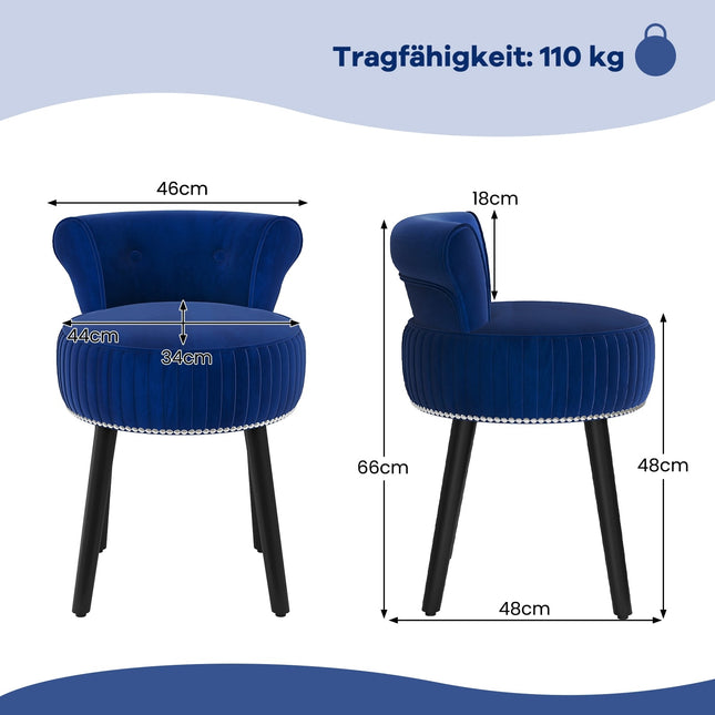 Velvet Vanity Chair with Tufted Back and Wood Legs, Blue