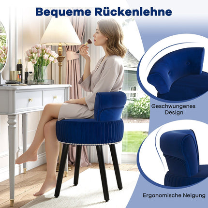 Velvet Vanity Chair with Tufted Back and Wood Legs, Blue