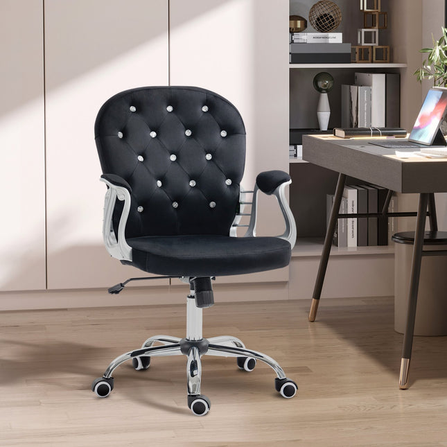 Black Velvet Office Chair – Swivel, adjustable, padded chair
