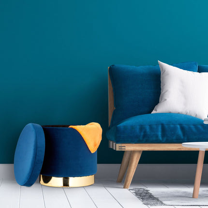 Velvet stool with storage Blue