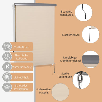 Balcony awning, Wind protection, Hand crank, 140x200cm