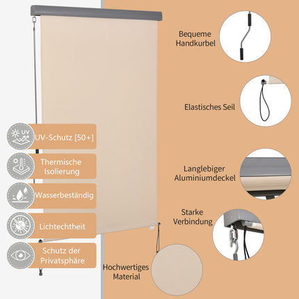 Creamy white Balcony awning - Hand crank, Wind protection, 120x200 Cm