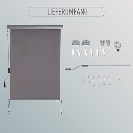 Balcony awning with hand crank, grey, 100x140cm, wind and privacy protection