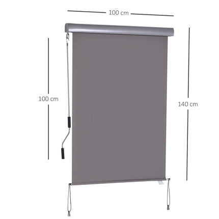 Balcony awning with hand crank, grey, 100x140cm, wind and privacy protection