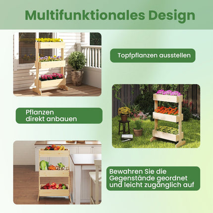 Vertical Garden Planter with 3 Tiers, Pine Wood, 69x39x109 cm