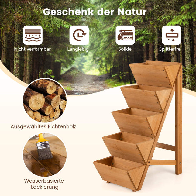 Vertical Garden Planter with 5 Tiers, Fir Wood, Orange