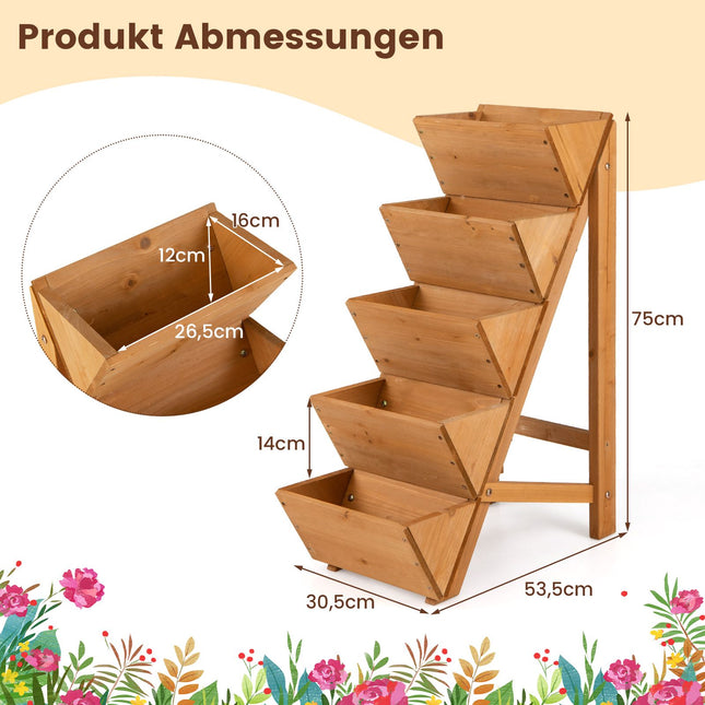 Vertical Garden Planter with 5 Tiers, Fir Wood, Orange