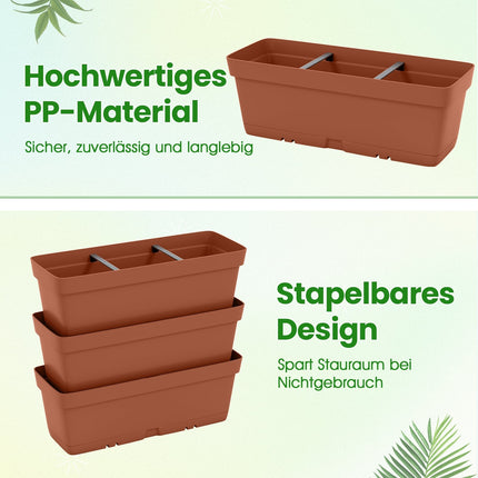 Vertical Planter Box Set with Drainage, 6 Pieces, Brown