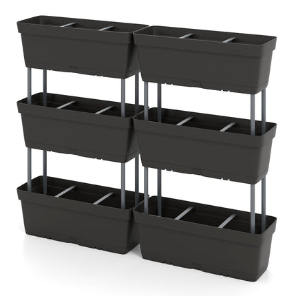 Vertical Planter Set with Drainage, 6 Black Boxes
