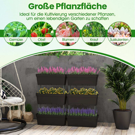 Vertical Planter Set with Drainage, 6 Black Boxes