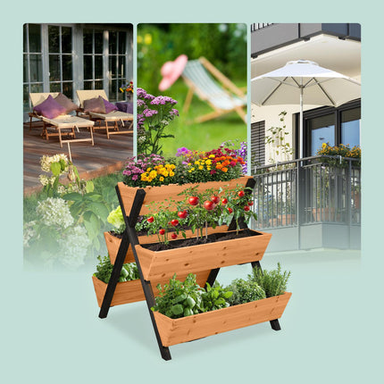 Vertical Raised Garden Bed with 5 Fir Wood Planters