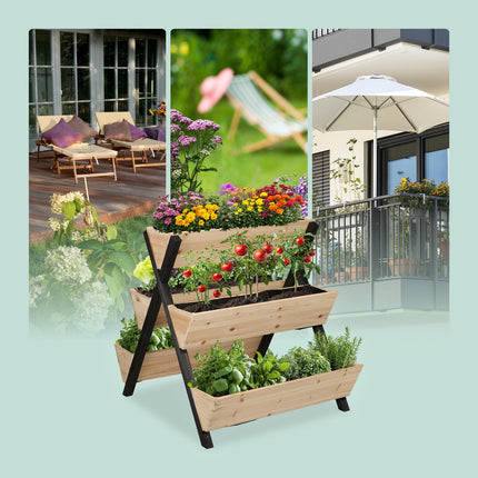 Vertical Raised Garden Bed with 5 Fir Wood Planters