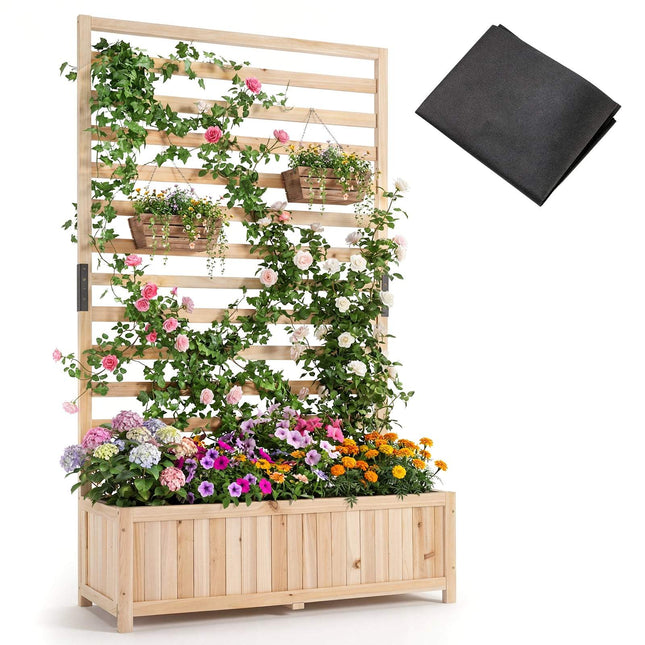 Vertical Spruce Wood Planter with Trellis & Drainage