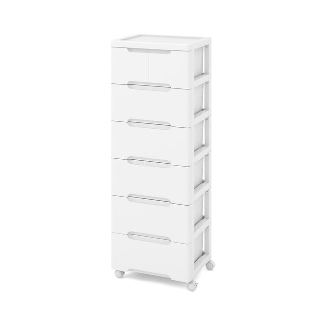 Vertical Storage Cabinet with 7 Drawers, White, Mobile