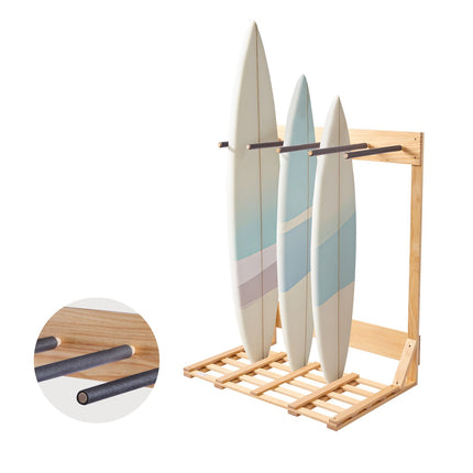 Vertical Surfboard Rack, 4-Tier Freestanding Pine Wood