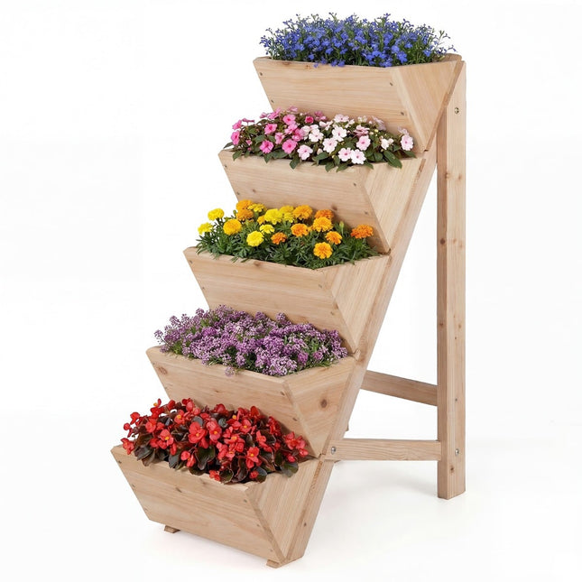 Vertical Wooden Planter with 5 Tiers for Herbs and Flowers