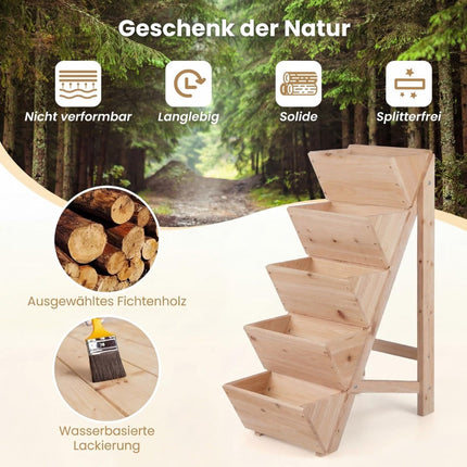 Vertical Wooden Planter with 5 Tiers for Herbs and Flowers