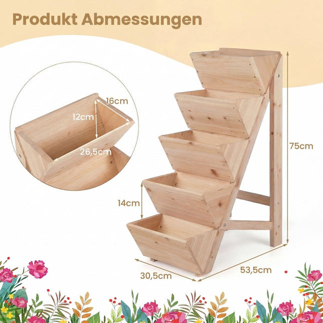Vertical Wooden Planter with 5 Tiers for Herbs and Flowers
