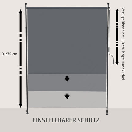 Verticale luifel 200 x 292 cm, verticaal uitschuifbaar met verstelbare zonwering van grijs aluminium voor terrassen en balkons