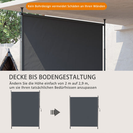 Verticale luifel 200 x 292 cm, verticaal uitschuifbaar met verstelbare zonwering van grijs aluminium voor terrassen en balkons