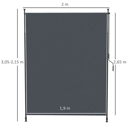 Verticale luifel 200 x 292 cm, verticaal uitschuifbaar met verstelbare zonwering van grijs aluminium voor terrassen en balkons