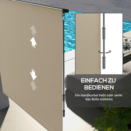 Beige Blackout Outdoor roller blind, 183 x 185 cm, Privacy screen