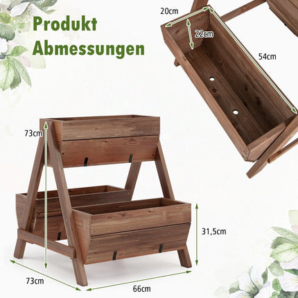 Vertical raised bed with 2 levels & 3 plant boxes & drainage holes flower bed 66 x 73 x 73 cm brown