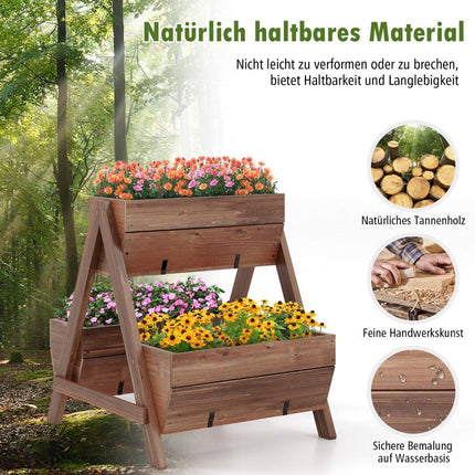 Vertical raised bed with 2 levels & 3 plant boxes & drainage holes flower bed 66 x 73 x 73 cm brown
