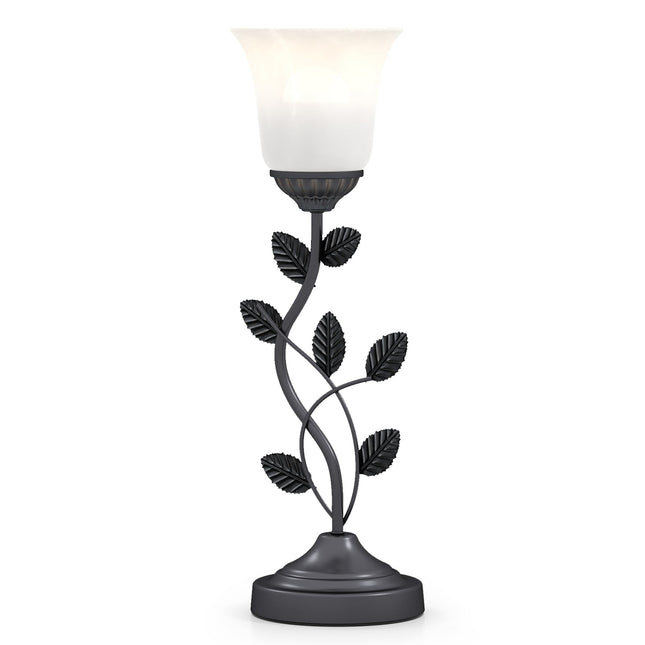 Vintage Bedside Lamp with Tulip Glass Shade & Metal Leaves