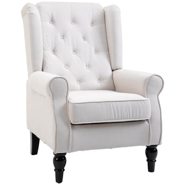 Vintage Cream Wingback Armchair, Tufted, 74 x 86 x 102 cm