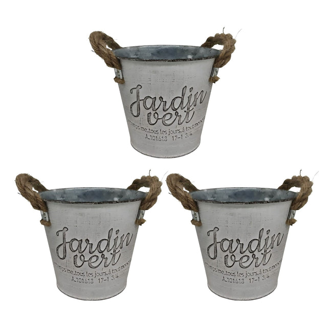 Vintage Metal Planters Set, Rustic Jute Handles, 3-Piece