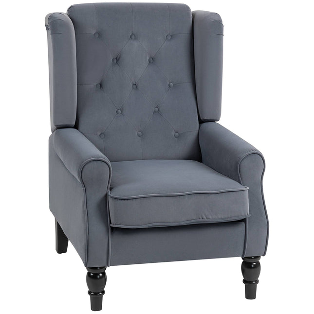 Vintage Tufted Wingback Armchair, Grey Velvet, 74x86x102 cm