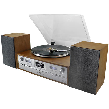 Vinyl CD Radio System with Bluetooth, 70s Retro Style