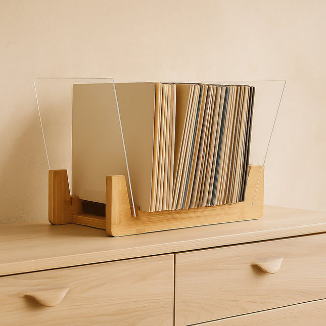 Vinyl Record Holder, Bamboo Stand for 50 LPs